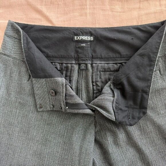 Express Editor Flare Pants Women’s 4R Herringbone Striped Career Gray Black - Picture 5 of 9